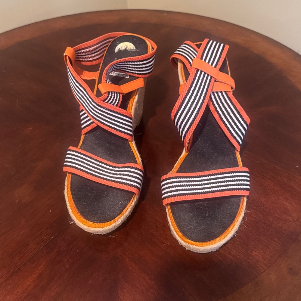 Kids Orange Striped Elastic Strap Sandals